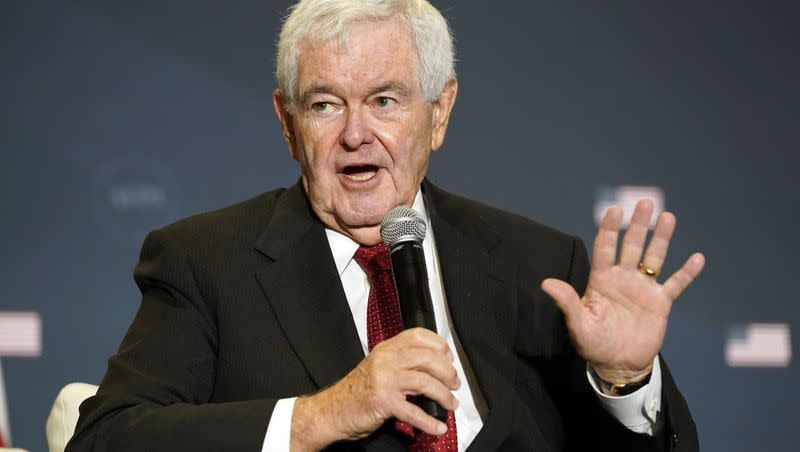 Former House Speaker Newt Gingrich speaks at an America First Policy Institute agenda summit at the Marriott Marquis in Washington on July 26, 2022. Gingrich has weighed in on President Joe Biden.