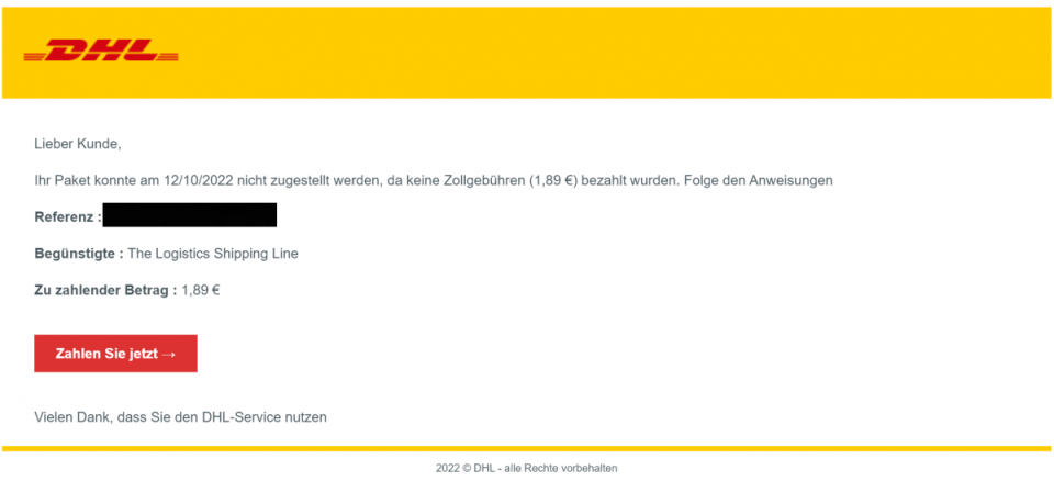 Die aktuelle Phishing-E-Mail kommt mit professioneller Aufmachung. (Bild: Verbraucherzentrale)