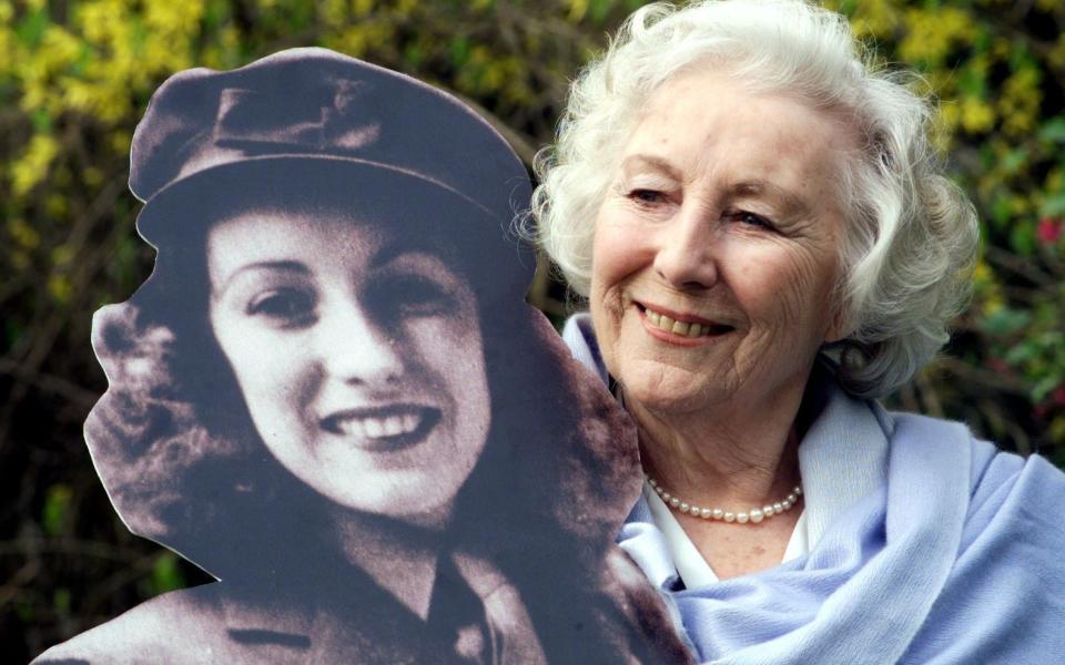 Dame Vera with a cutout of her younger self - Sean Dempsey/PA