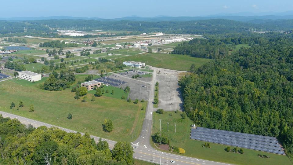 An aerial view shows the East Tennessee Technology Park in August 2024, after all demolition and soil remediation projects at the former uranium enrichment complex were completed by the U.S. Department of Energy's Oak Ridge Office of Environmental Management and contractor UCOR.