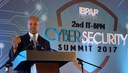 Lamont Siller, the legal attache at the U.S. embassy in the Philippines speaks during a cyber security forum in Manila, Philippines March 29, 2017. REUTERS/Karen Lema
