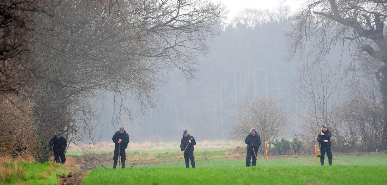 North Yorkshire Police searching a field in March 2010 in the Outgang area of York, close to York University, as part of the investigation into the disappearance of Claudia Lawrence. (PA)