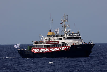 The C Star vessel run by a group of anti-immigration activists is seen north of the Libyan coast in the Western Mediterranean Sea August 15, 2017. REUTERS/Yannis Behrakis