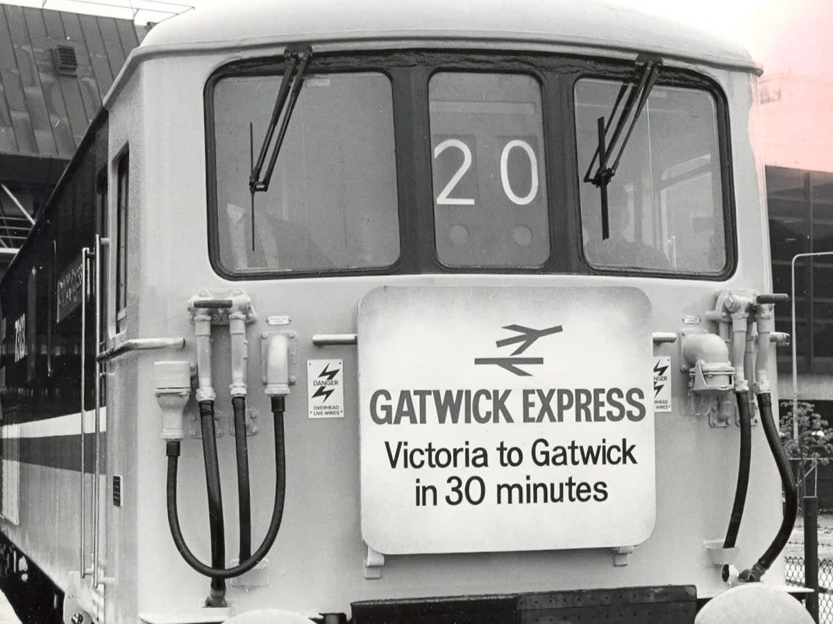 Fast track: The inaugural Gatwick Express leaving London Victoria station on 14 May 1984 (Gatwick Airport)
