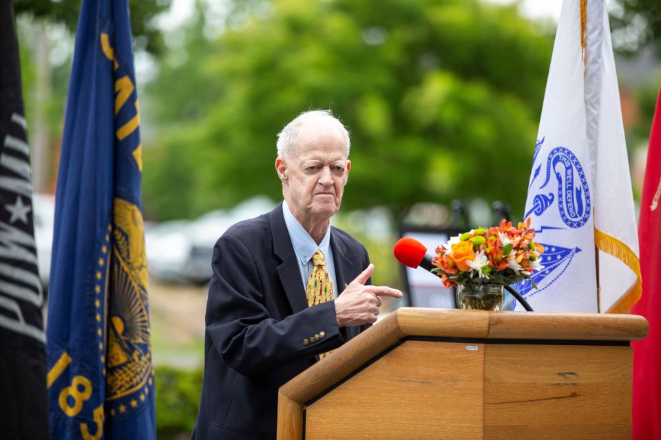 Sen. Peter Courtney speaks during the groundbreaking ceremony for a 34-unit veteran's housing complex called Courtney Place on Wednesday, June 15, 2022 in Salem, Ore. Courtney led the effort to secure $7 million in funding from the Oregon Legislature.