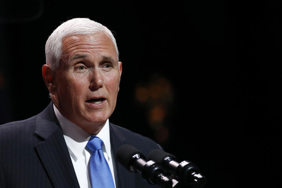 Vice President Mike Pence speaks at the Christians United for Israel's annual summit, Monday, July 8, 2019, in Washington. (AP Photo/Patrick Semansky)