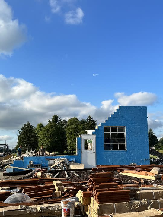 The damage to Backyard Fun Zone after the Aug. 24, 2023 storm. (Courtesy Tracie Lampe)