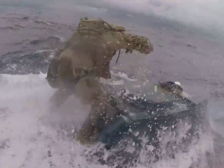 The US Coast Guard has released bodycam footage of a raid on a moving submarine-type vessel filled with £185m of cocaine.A crew member on board US Coastguard cutter Munro can be heard shouting “stop your boat now” in Spanish over the sound of the waves as he draws up beside the semi-submersible vessel, nicknamed a “narco-submarine”.The coastguardsman can then be heard saying “that’s going to be hard to get on”, before he and another crew member, both dressed in green camouflage uniforms, leap on top of the self-propelled vessel in the middle of the Pacific Ocean.The first man bangs his fist on the hatch of the hull before a man opens it and raises his hands in the area as commands are screamed at him.Inside was 17,000lbs of cocaine worth about $232 million (£185m).The drugs bust was just one of 14 similar raids by the US Coast Guard off the coasts of Mexico, Central America and South America between May and July this year.In total, they have recovered more than 39,00lbs of cocaine and 933 lbs of cannabis worth an estimated $569m (£454m).Lieutenant commander Stephen Brickey, a spokesman for the US Coast Guard Pacific Area, said pursuing the drug-smuggling boats was like the “white whale”.He told the Washington Post: “They’re pretty rare. For us to get one, it’s a significant event.”Around 80 per cent of drugs that enter the US come from the Pacific corridor and authorities stop about 11 per cent of semi-submersible boats, he said.The Coast Guard increased US and allied presence in the Eastern Pacific Ocean and Caribbean Basin, which are known drug transit zones off the coast of Central and South America, as part of its Western Hemisphere Strategy.