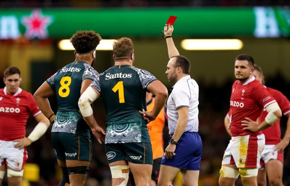 Australia’s Rob Valetini (left) was sent off early on (David Davies/PA) (PA Wire)