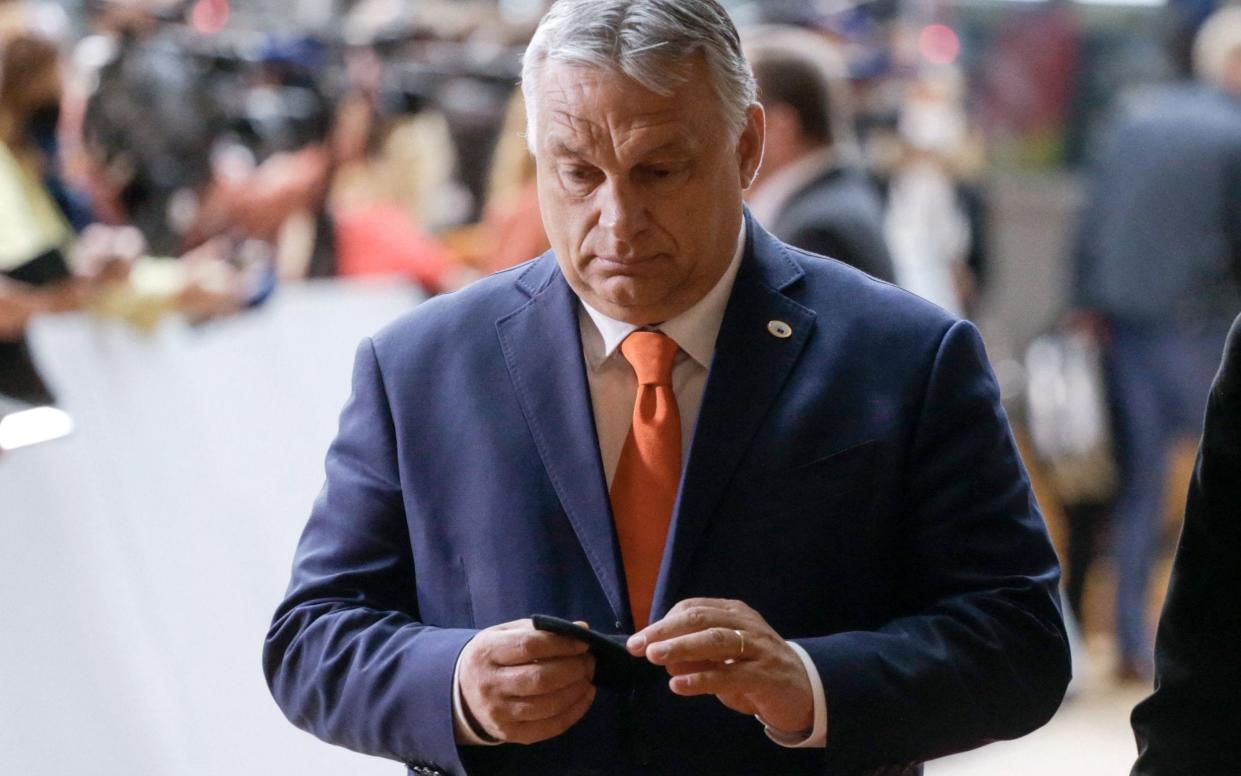 Hungarian Prime Minister Victor Orban arrives on the first day of a European Union (EU) summit at The European Council Building in Brussels on June 24, 2021. - Aris Oikonomou/AFP via Getty Images