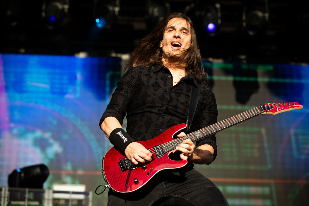  Kiko Loureiro of Megadeth performs at Lokerse Feesten Festival on August 6, 2023 in Lokeren, Belgium. 