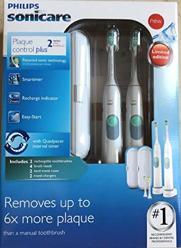 Philips Sonicare Plaque Control Plus Rechargeable Toothbrush HX6254/81 Twin Pack