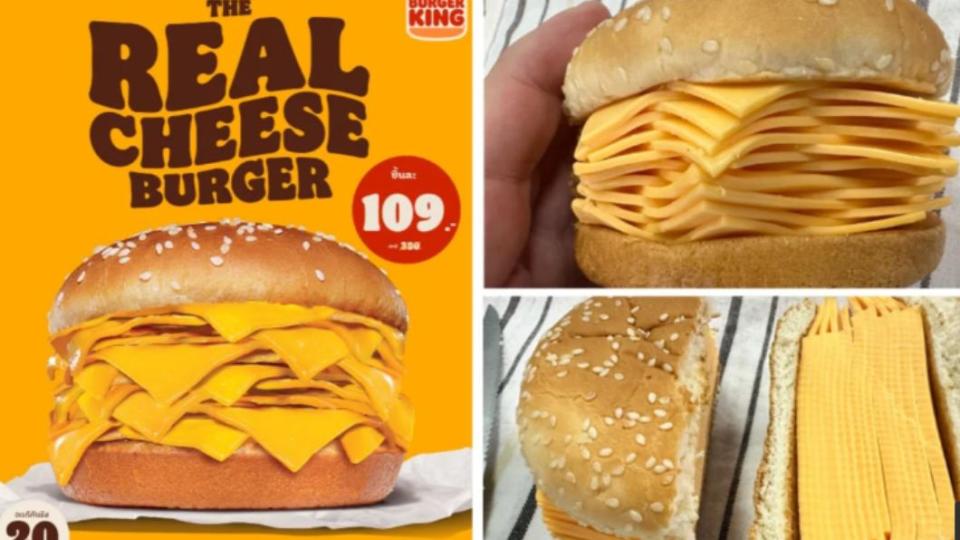 素食巨頭漢堡王（Burger King）在泰國推出全新口味「真起司漢堡」（real cheeseburger）。（圖／翻攝自《環球新聞》）