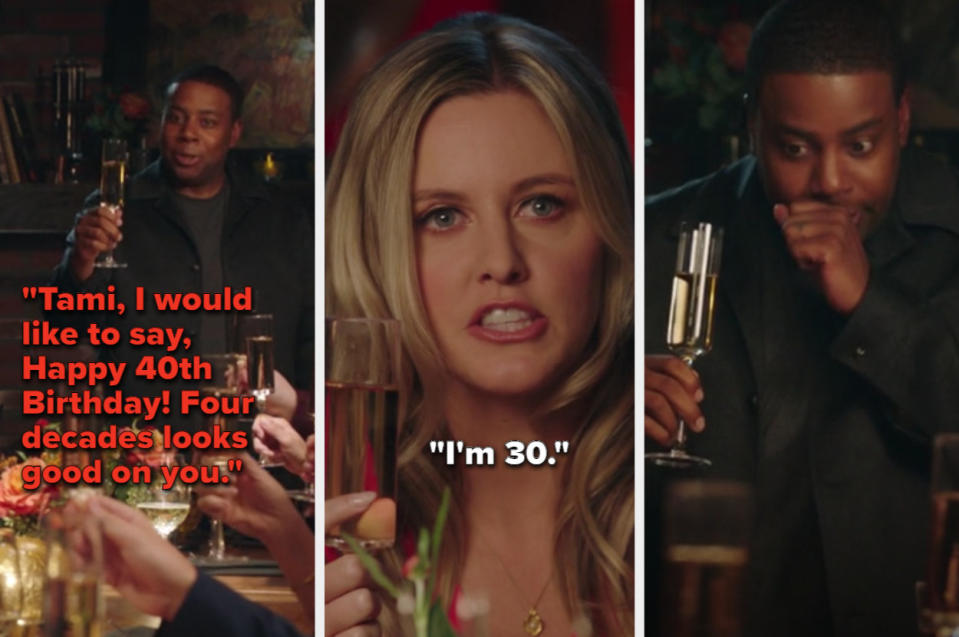 Kenan accidentally says Tami is turning 40 during a birthday toast when she's only 30 years old