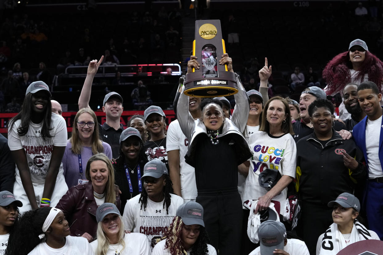 South Carolina beat Caitlin Clark and Iowa 87-75 on Sunday to win its third national championship under head coach Dawn Staley. 