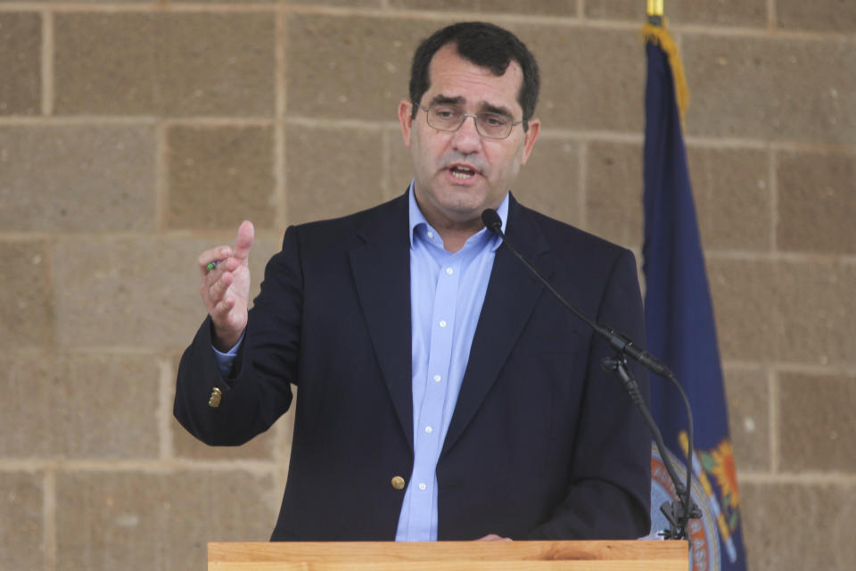 Kansas Attorney General Derek Schmidt, the Republican nominee for governor, speaks during a debate with Democratic Gov. Laura Kelly at the Kansas State Fair, Saturday, September 10, 2022, in Hutchinson, Kansas. Schmidt supported a proposed anti-abortion amendment to the Kansas Constitution that failed decisively in a statewide vote in August, but says Kelly is far more liberal than Kansas voters on the issue. (AP Photo/John Hanna)