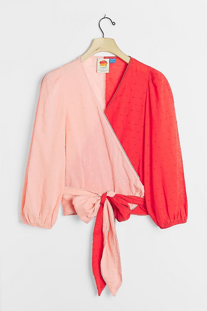 Farm Rio Colourblocked Wrap Blouse. Image via Anthropologie.