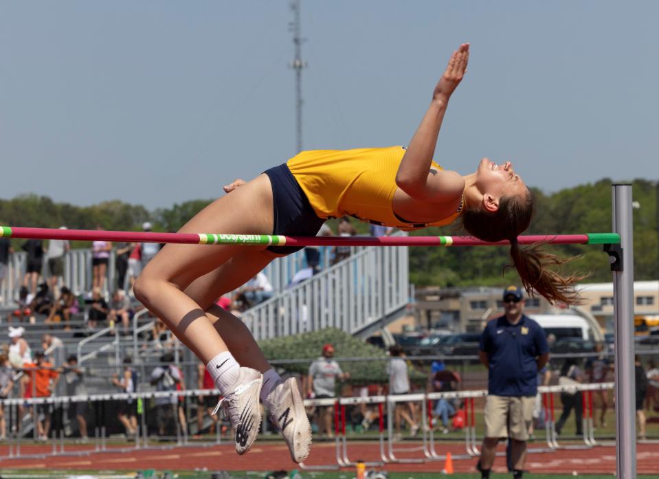 Toms River North Emma Fortuna took first in Girls High Jump clearing 5â€2â€™ at the Shore Conference Outdoor Track and Field Championships in Neptune, NJ on May 21, 2022. 