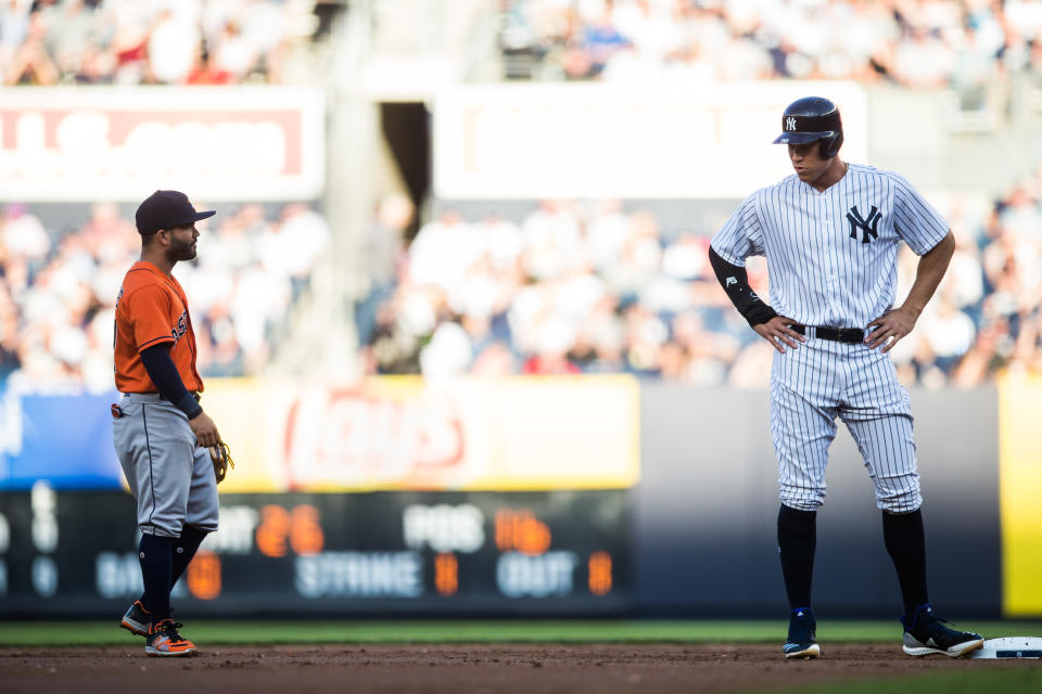 In addition to losing the 2017 ACLS to the Astros, Aaron Judge finished second to Jose Altuve in the MVP race. (Photo by Rob Tringali/MLB via Getty Images)