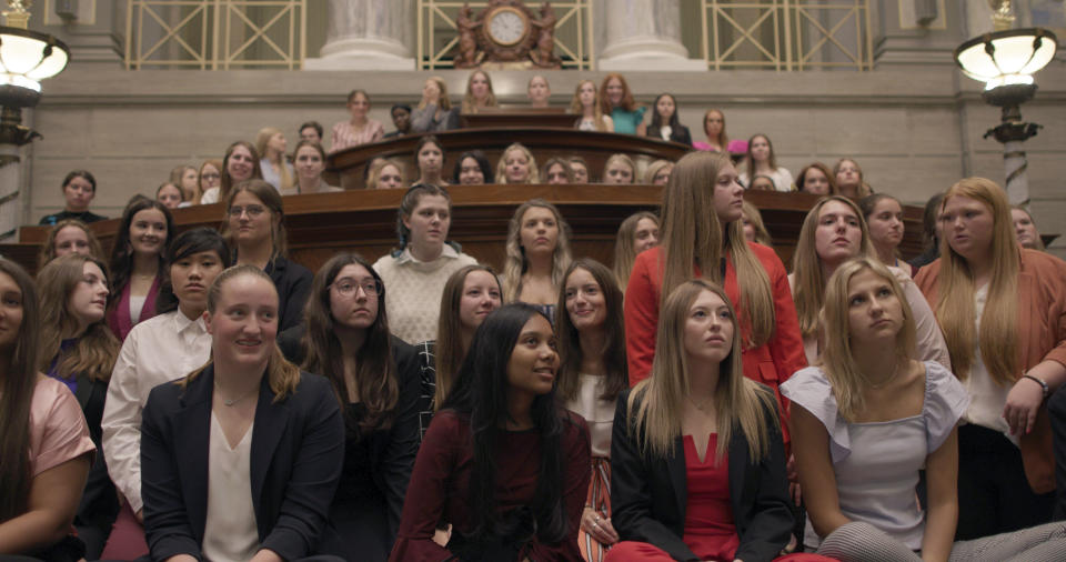 This image released by Apple TV+ shows a scene from "Girls State." (Apple TV+ via AP)