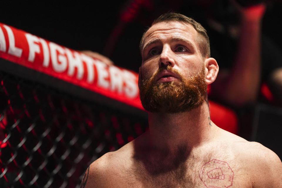 RIYADH, SAUDI ARABIA – FEBRUARY 24: Clay Collard faces off against AJ McKee during the 2024 PFL vs Bellator: Champs event at Kingdom Arena on February 24, 2024 in Riyadh. (Photo by Cooper Neill/Getty Images) *** Local Caption *** Clay Collard