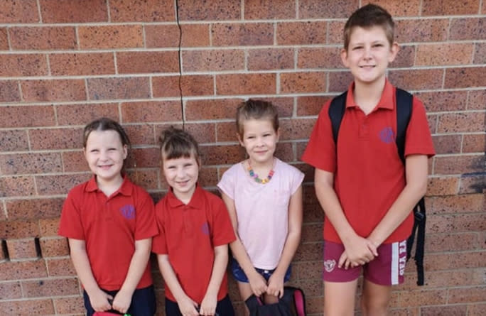 Matylda and Scarlett Atkins (picture on the left and second from left) alongside their brother Blake (on the far right) died in a house fire on Wednesday morning. Their sister Bayley (pictured second from the right) survived. 