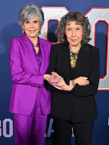 <p>Axelle/Bauer-Griffin/FilmMagic</p> Jane Fonda and Lily Tomlin attend the Los Angeles premiere screening of Paramount Pictures' "80 For Brady" at Regency Village Theatre on January 31, 2023 in Los Angeles, California.