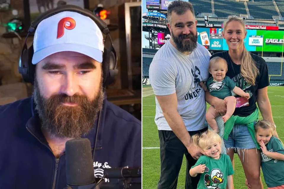 <p>Jason Kelce/Instagram; Kylie Kelce/Instagram</p> Jason Kelce; Jason and Kylie Kelce with their three daughters