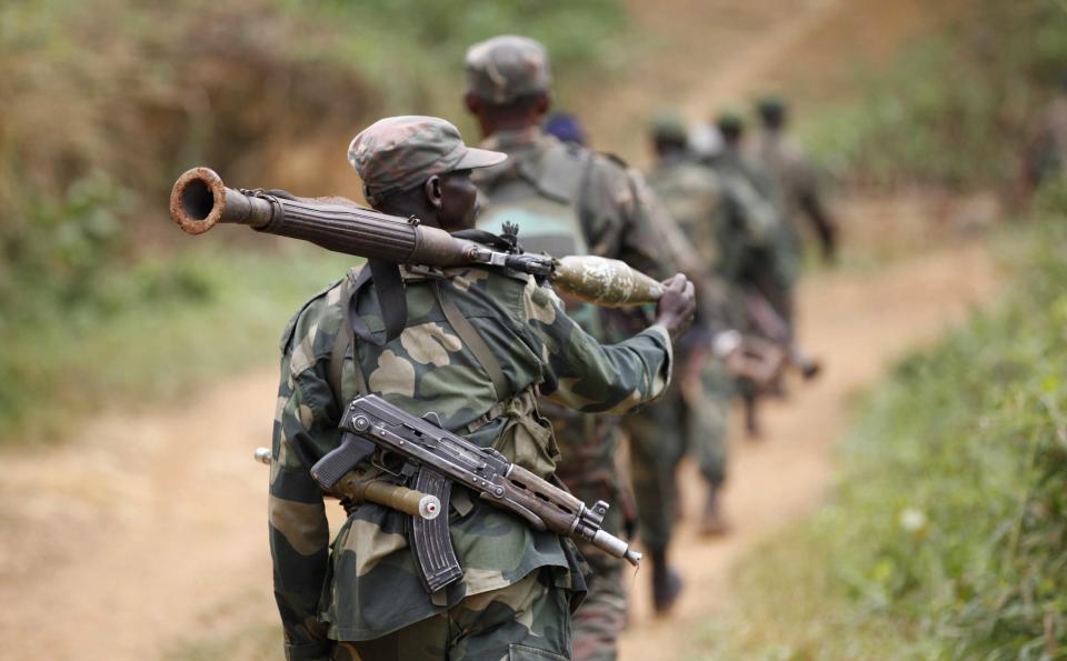 Democratic Republic of Congo military personnel patrol against Allied Democratic Forces and the National Army for the Liberation of Uganda rebels near Beni in North-Kivu province