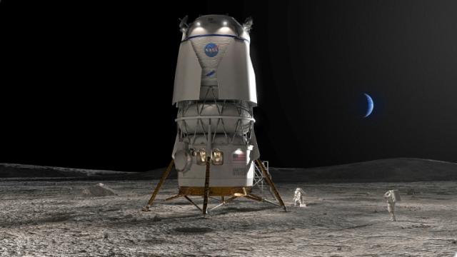 Illustration released by the Blue Origin of its lander, baptized Blue Moon, which has been selected by NASA for the Artemis 5 lunar mission