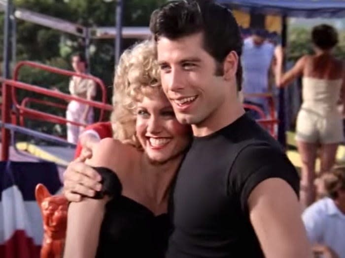 Danny hugs Sandy in "Grease"