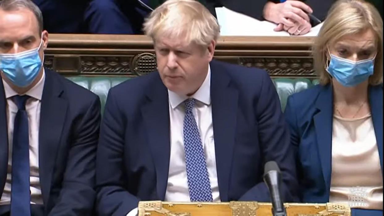 Prime Minister Boris Johnson during Prime Minister's Questions in the House of Commons, London. Picture date: Wednesday January 12, 2022. (Photo by House of Commons/PA Images via Getty Images)
