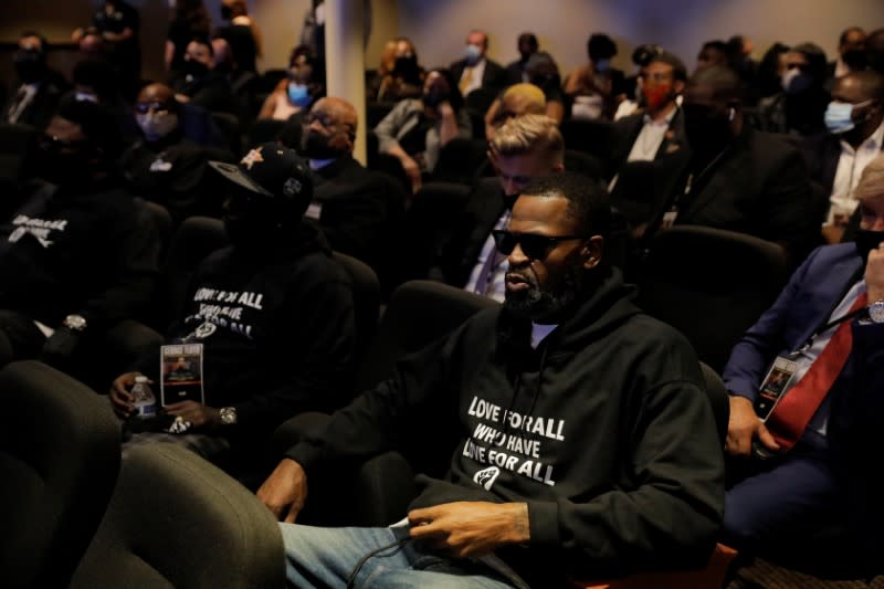 Former NBA player Stephen Jackson attends a memorial service for George Floyd following his death in Minneapolis police custody, in Minneapolis