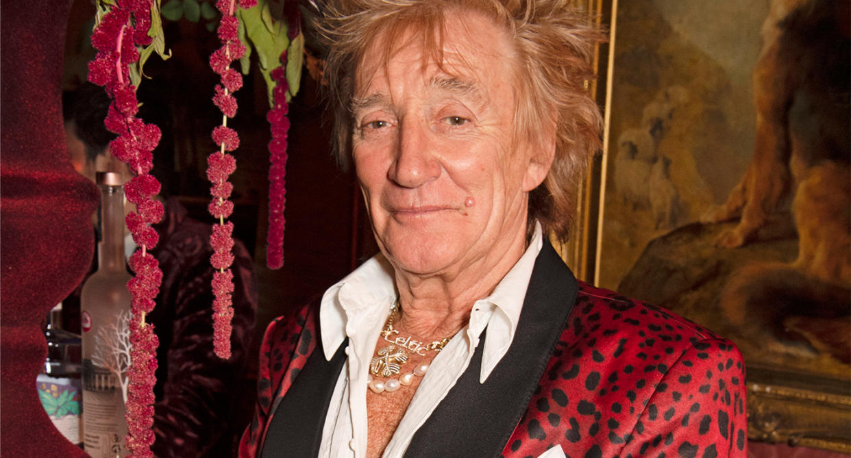 Sir Rod Stewart, who has shared his son had a panic attack, pictured at the Mark's Club 50th Anniversary Party. (Getty Images)