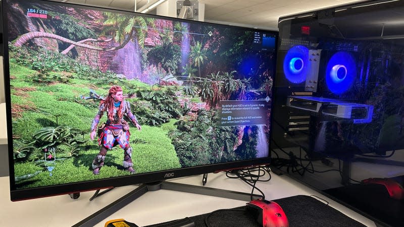 You may need to downgrade some settings to hit 60 FPS on a game like Horizon Zero Dawn when there’s a lot happening on screen at once. - Photo: Kyle Barr / Gizmodo