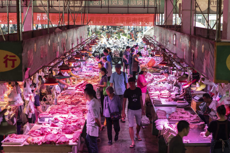 A traditional Chinese wet market regularly sells an array of foods and meats. Pictured is a market in Guangxi's capital Nanning. Source: Getty