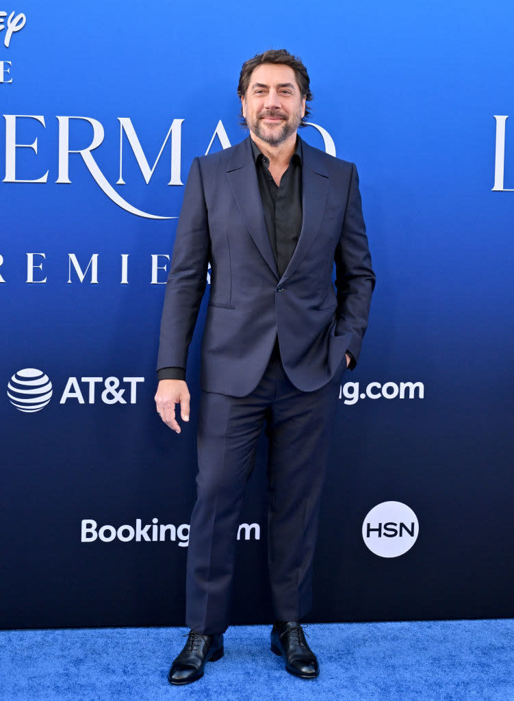 Javier Bardem at "The Little Mermaid" premiere wearing a casual suit