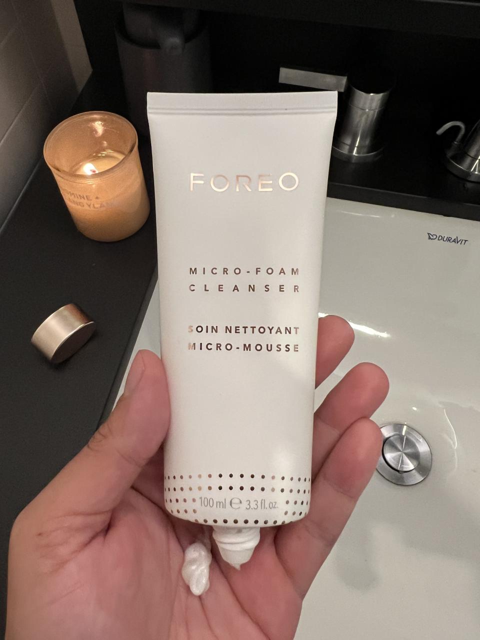 the foreo brand micro foam cleanser that goes with their devices