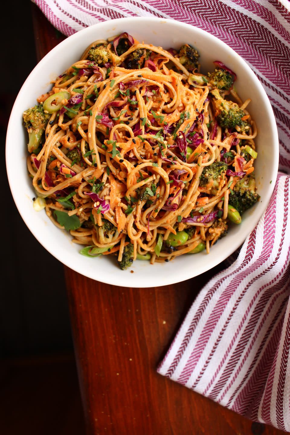 <p>These noods get coated in a spicy-sweet <a href="https://www.delish.com/cooking/g40189579/salad-dressing-recipes/" rel="nofollow noopener" target="_blank" data-ylk="slk:dressing;elm:context_link;itc:0;sec:content-canvas" class="link ">dressing</a> that can honestly go on anything. The heat of fresh ginger, garlic, and sriracha is tamed by the mayo and a touch of sugar; the creaminess of the mayo is in turn nicely balanced out by the tart rice vinegar and lime zest. Yum!</p><p>Get the <strong><a href="https://www.delish.com/cooking/recipe-ideas/a32501176/noodle-salad-recipe/" rel="nofollow noopener" target="_blank" data-ylk="slk:Noodle Salad recipe;elm:context_link;itc:0;sec:content-canvas" class="link ">Noodle Salad recipe</a></strong>.</p>