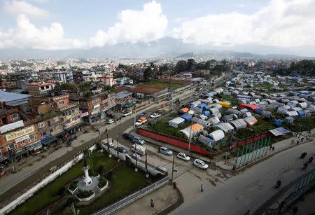 A general view of displacement camps for earthquake victims at Chuchepati in Kathmandu, Nepal September 19, 2016. Picture taken September 19, 2016. Thomson Reuters Foundation/Navesh Chitrakar