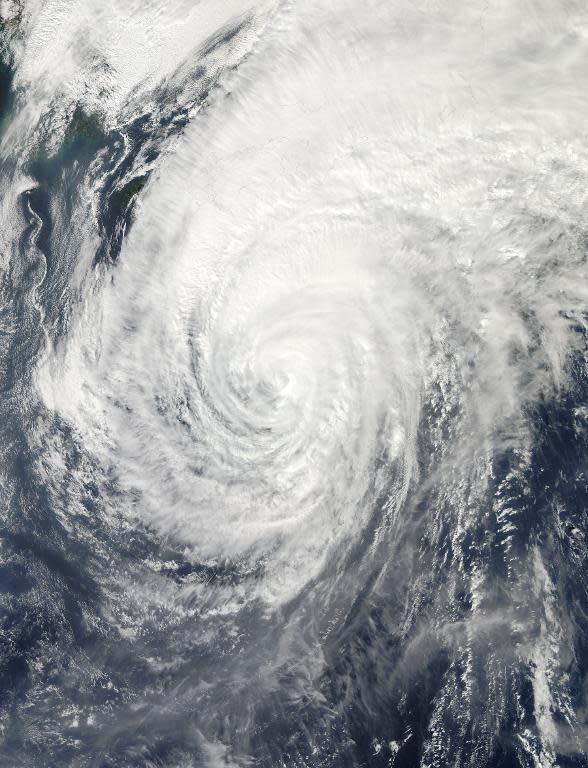 This October 15, 2013 NASA satellite image shows Typhoon Wipha off eastern Japan