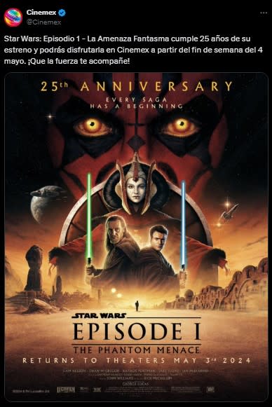 Star Wars: Episodio I volverá a los cines de México en Cinemex