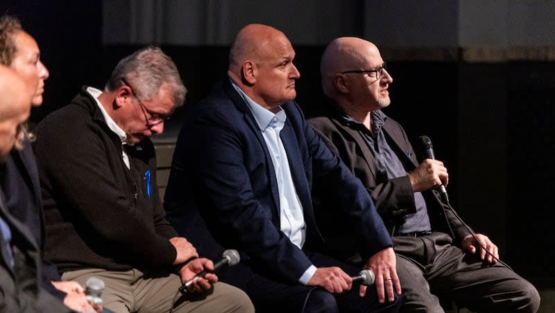 Steve Weiss of the Tree of Life Synagogue speaks on a panel discussion after a screening of HBO’s "A Tree of Life" hosted by the United Jewish Federation of Utah and Secure Community Network at Park City Film in Park City on Thursday, May 9, 2024.