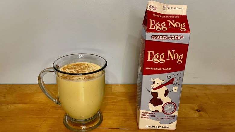 eggnog in cup, eggnog in carton