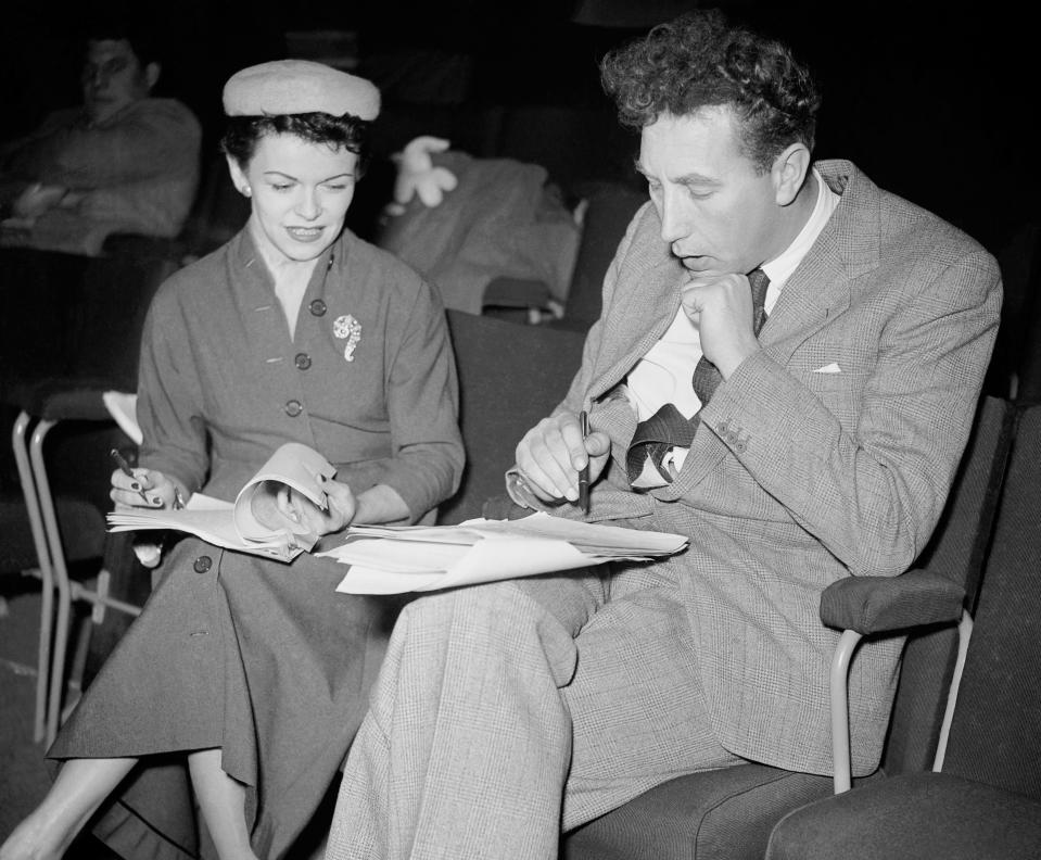 Frankie Howerd running through his script for BBC radio show 'The Frankie Howerd Show'.