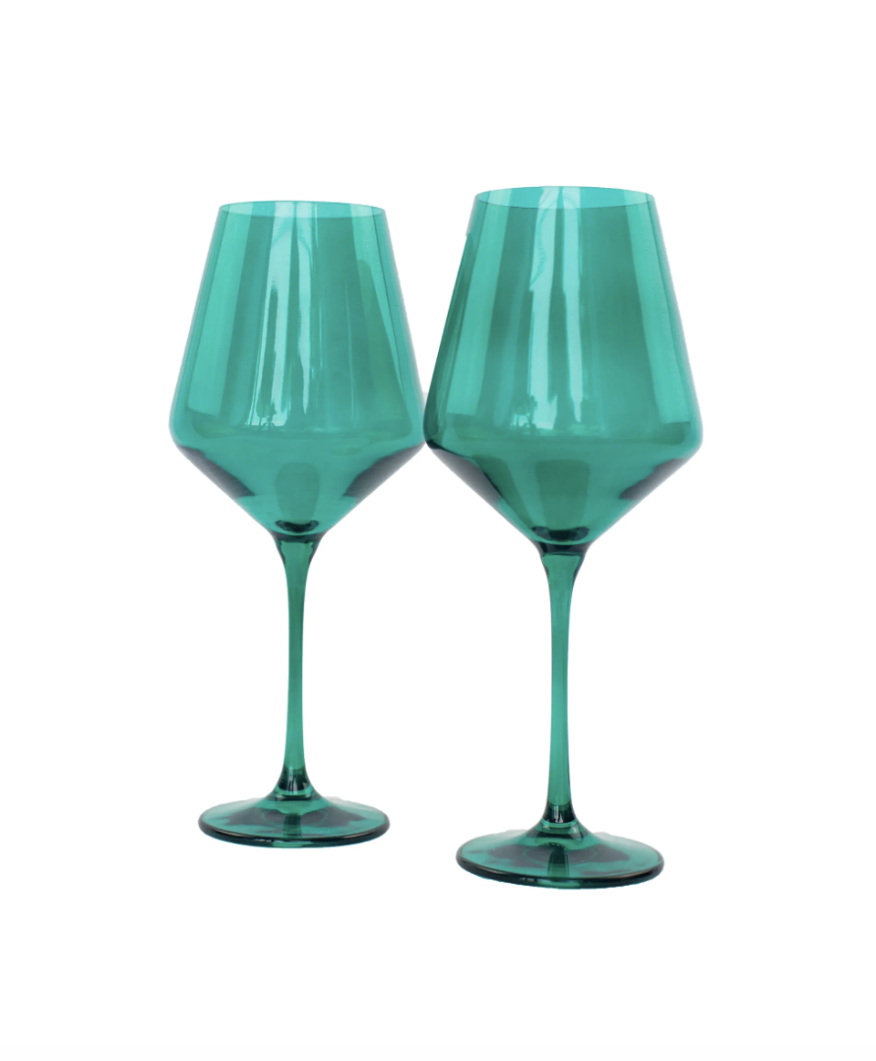 Emerald Green Stem Wineglasses, Set of 2