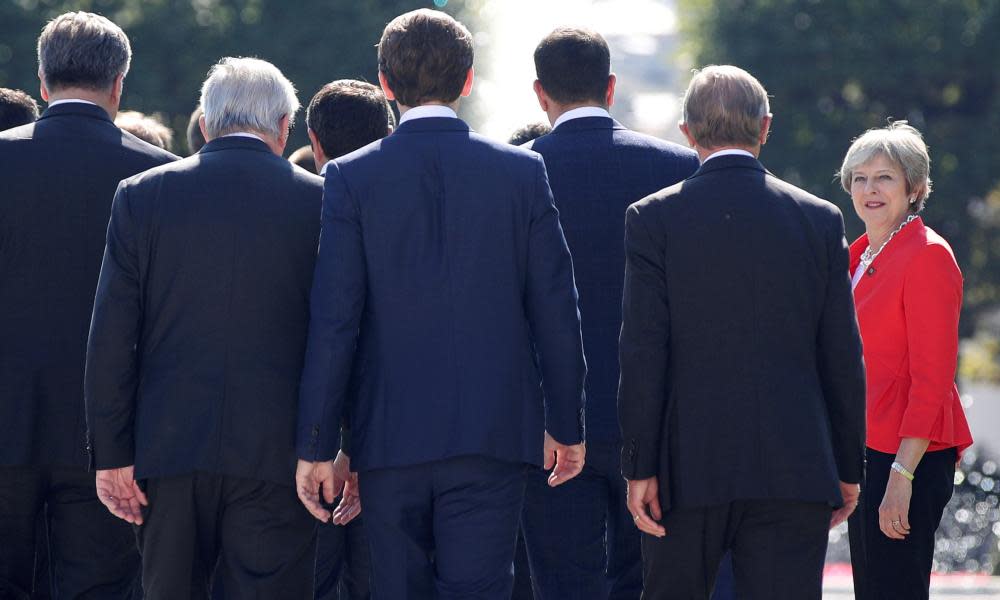 Theresa May with the EU27 leaders at the Salzburg summit