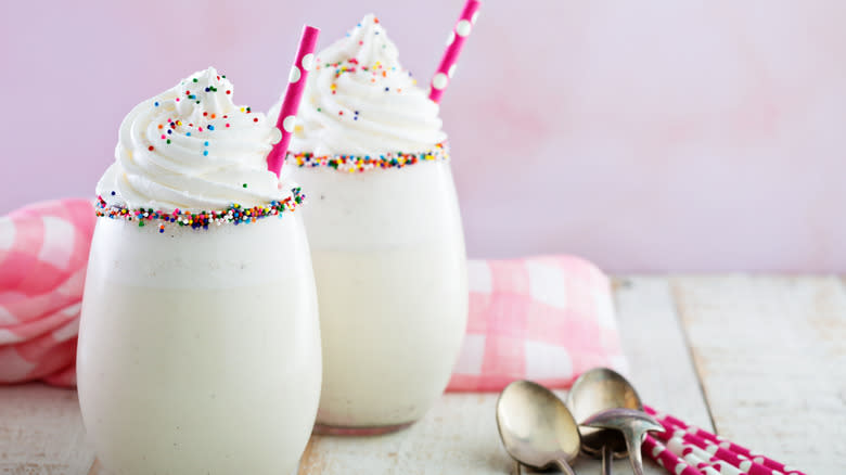 Glasses of funfetti milkshakes