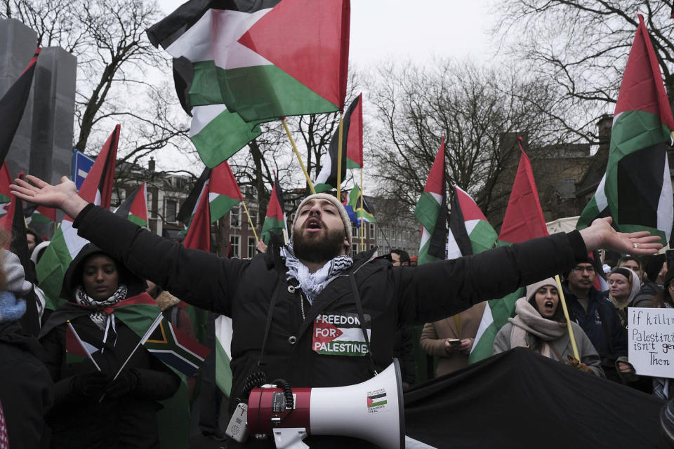 The United Nations' top court opened hearings Thursday into South Africa's allegation that Israel's war with Hamas amounts to genocide against Palestinians, a claim that Israel strongly denies. (Patrick Post / AP)