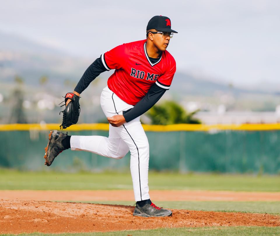 Jacob Roa pitched a two-hit shutout to lead Rio Mesa to a 4-0 win over Ventura in a Channel League showdown on Tuesday, April 9, 2024.